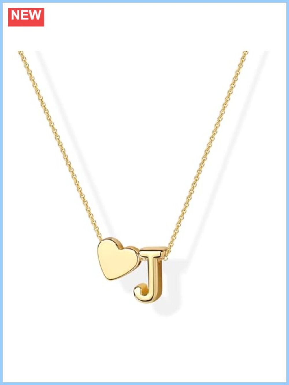 14K Gold Plated Heart Initial Necklace A-Z Pendant